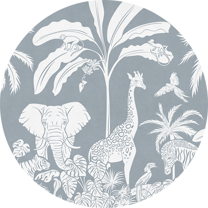 Monochrome Jungle - Blue - Circle wall circle sticker by Artehub
