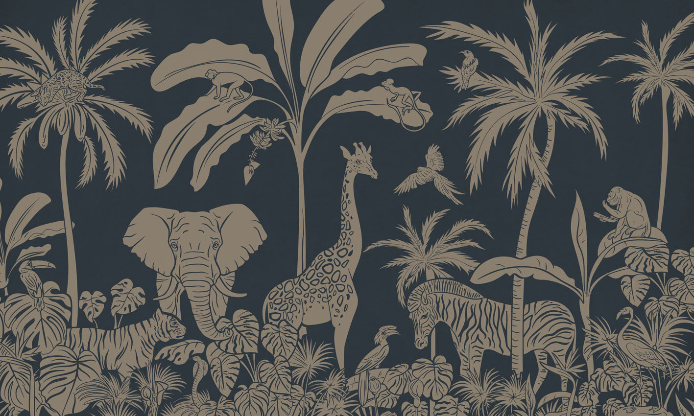 Monochrome Jungle - Blue Vintage European mural wallpaper design for kids room — Artehub Egypt