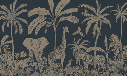 Monochrome Jungle - Blue Vintage European mural wallpaper design for kids room — Artehub Egypt