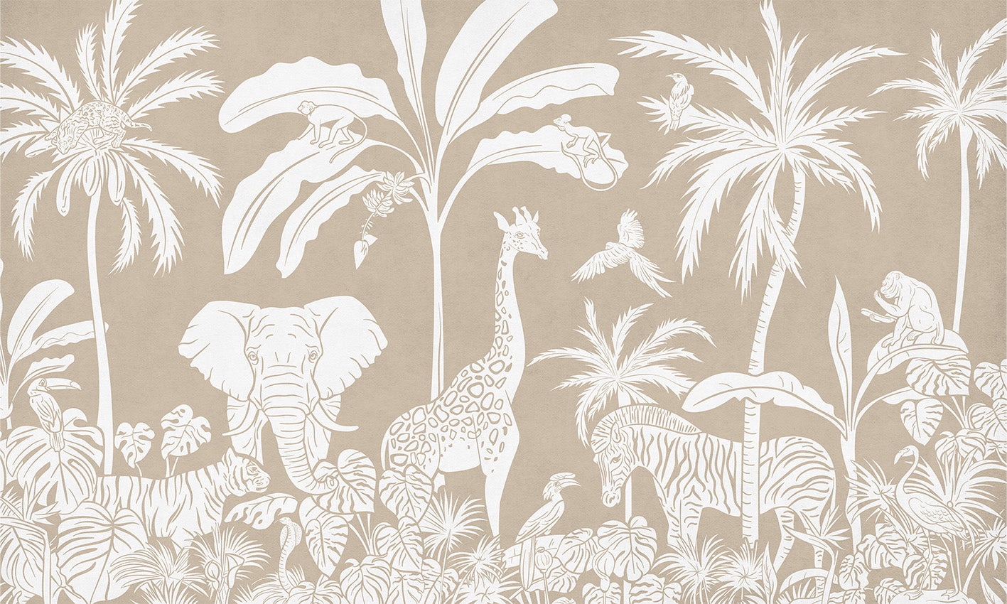 Monochrome Jungle - Brown European mural wallpaper design for kids room — Artehub Egypt