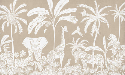 Monochrome Jungle - Brown European mural wallpaper design for kids room — Artehub Egypt
