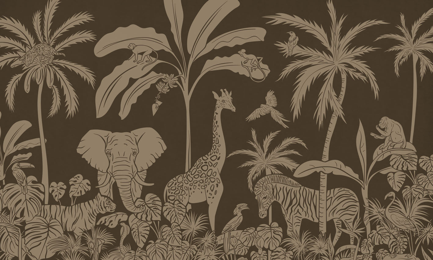 Monochrome Jungle - Brown Vintage European mural wallpaper design for kids room — Artehub Egypt