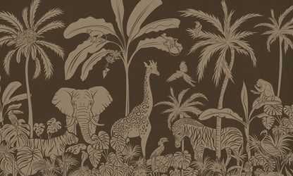 Monochrome Jungle - Brown Vintage European mural wallpaper design for kids room — Artehub Egypt