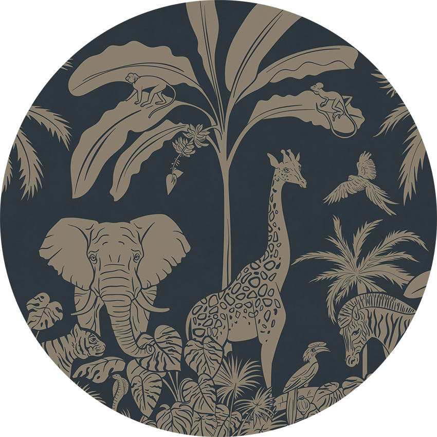 Monochrome Jungle - Circle - Blue Vintage wall circle sticker by Artehub
