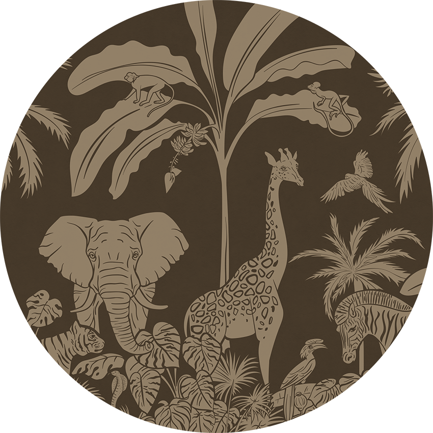 Monochrome Jungle - Circle - Brown Vintage wall circle sticker by Artehub