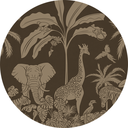 Monochrome Jungle - Circle - Brown Vintage wall circle sticker by Artehub