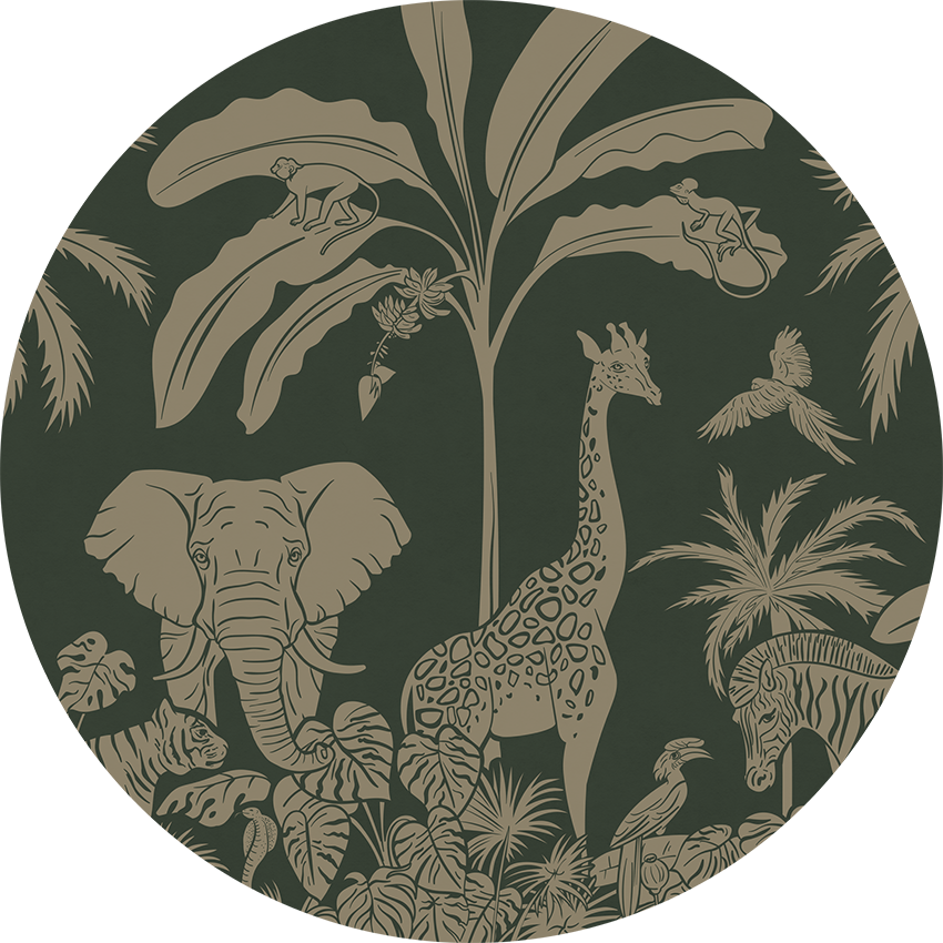 Monochrome Jungle - Circle - Green Vintage wall circle sticker by Artehub