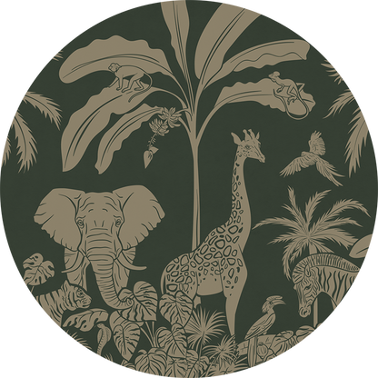Monochrome Jungle - Circle - Green Vintage wall circle sticker by Artehub