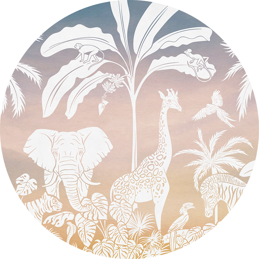 Monochrome Jungle - Circle - Pink Sky wall circle sticker by Artehub