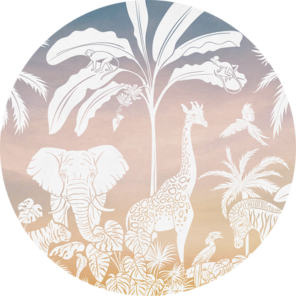 Monochrome Jungle - Circle - Pink Sky wall circle sticker by Artehub