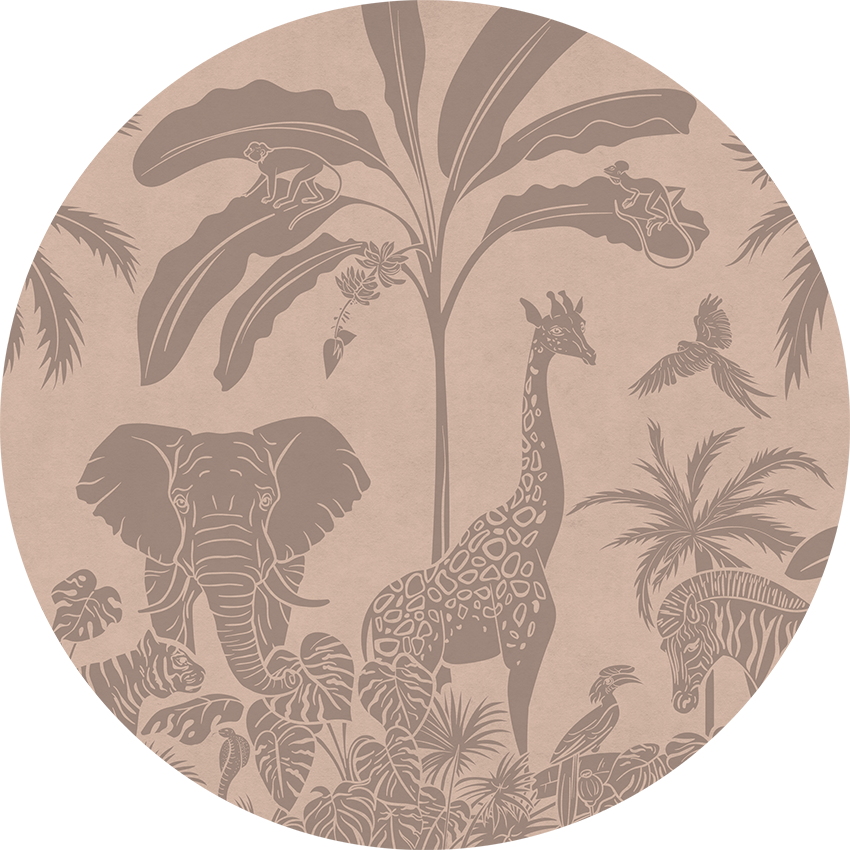 Monochrome Jungle - Circle - Pink Vintage wall circle sticker by Artehub