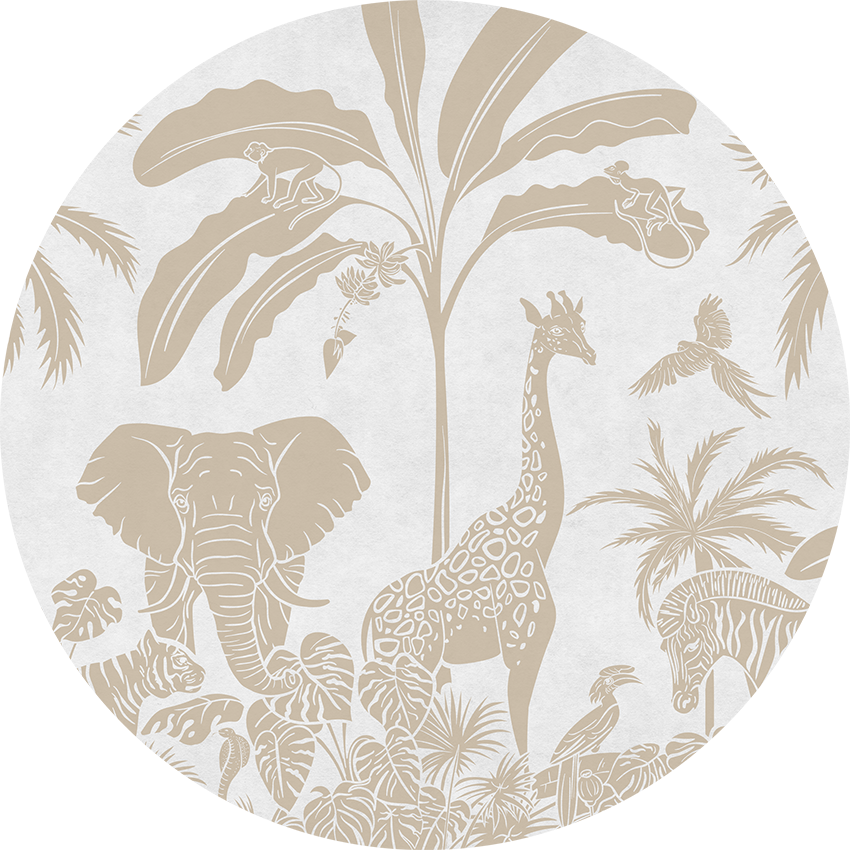 Monochrome Jungle - Circle - White Vintage wall circle sticker by Artehub