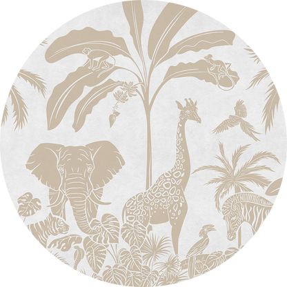 Monochrome Jungle - Circle - White Vintage wall circle sticker by Artehub