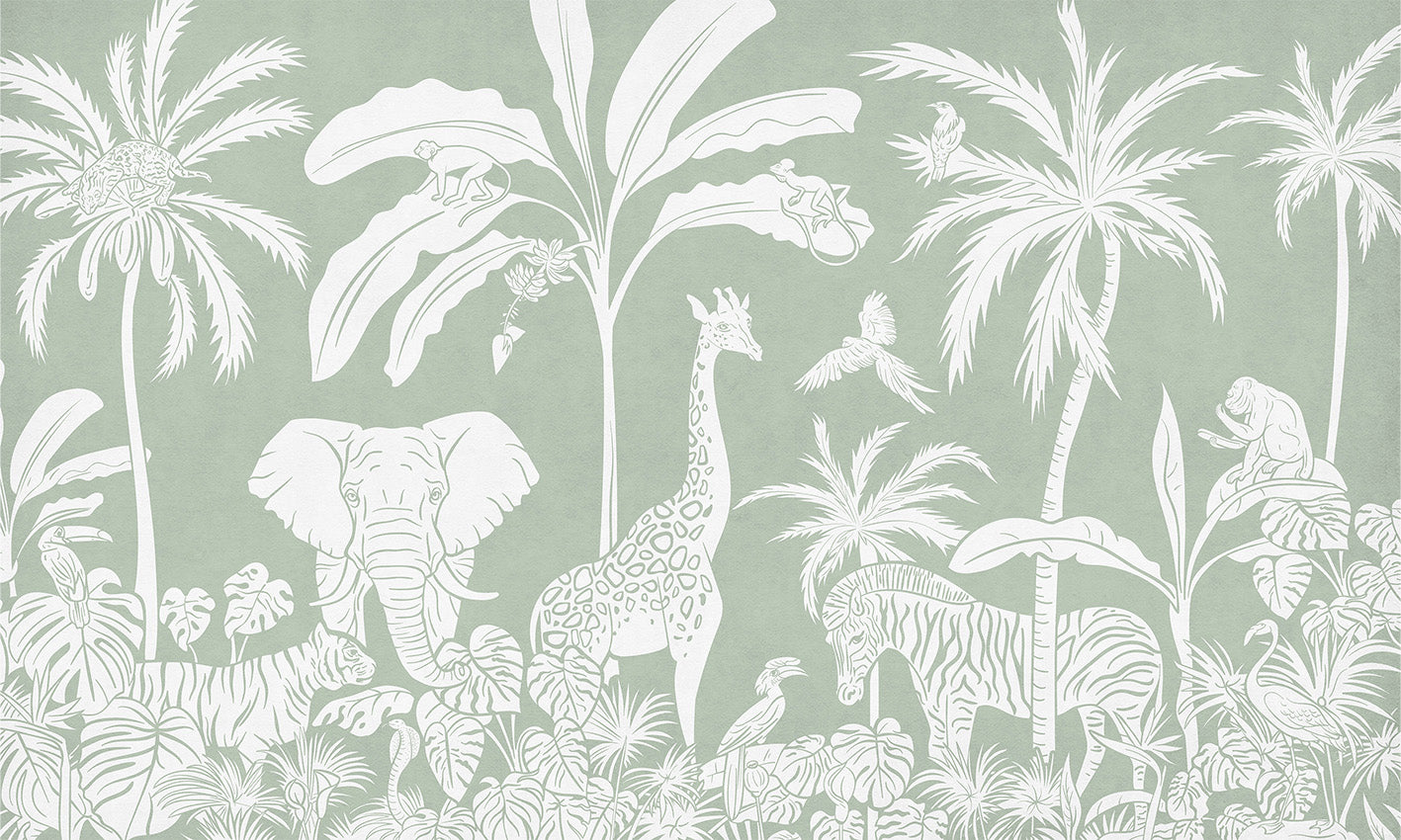 Monochrome Jungle - Green European mural wallpaper design for kids room — Artehub Egypt
