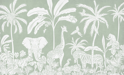 Monochrome Jungle - Green European mural wallpaper design for kids room — Artehub Egypt