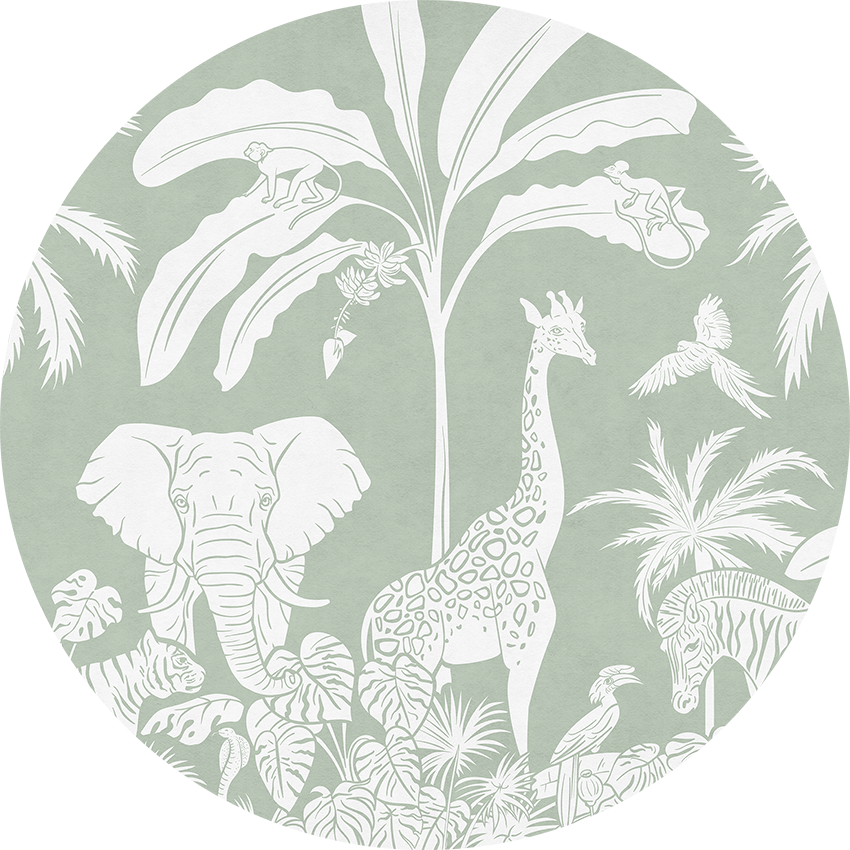 Monochrome Jungle - Green - Circle wall circle sticker by Artehub