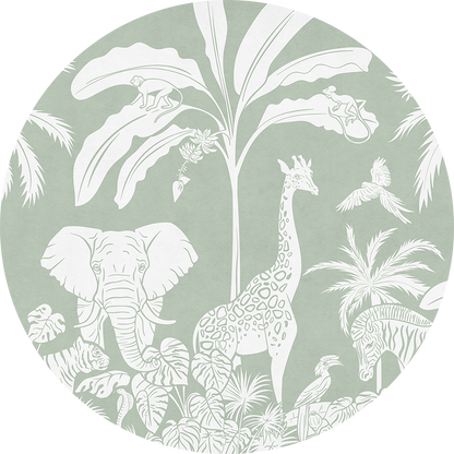 Monochrome Jungle - Green - Circle wall circle sticker by Artehub