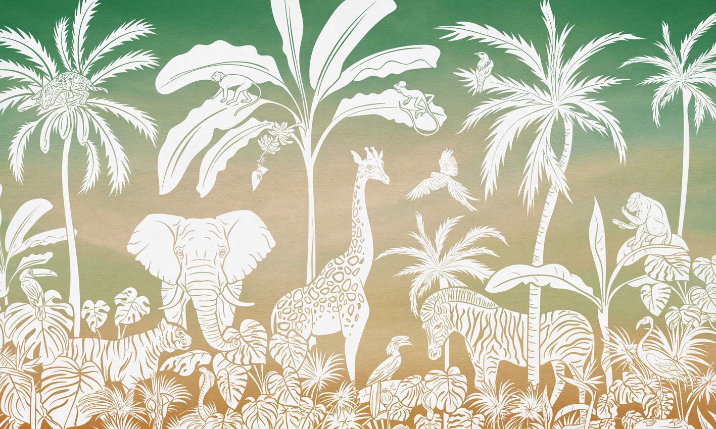 Monochrome Jungle - Green Sky European mural wallpaper design for kids room — Artehub Egypt