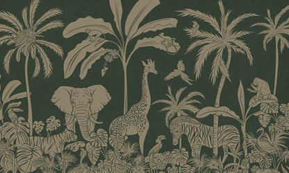 Monochrome Jungle - Green Vintage European mural wallpaper design for kids room — Artehub Egypt
