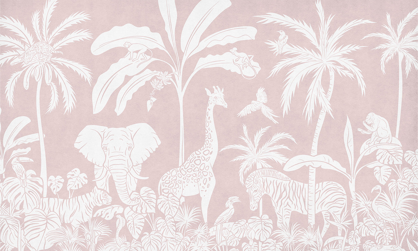 Monochrome Jungle - Pink European mural wallpaper design for kids room — Artehub Egypt