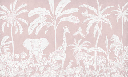 Monochrome Jungle - Pink European mural wallpaper design for kids room — Artehub Egypt