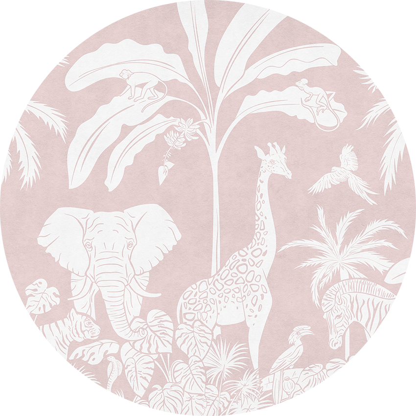 Monochrome Jungle - Pink - Circle wall circle sticker by Artehub