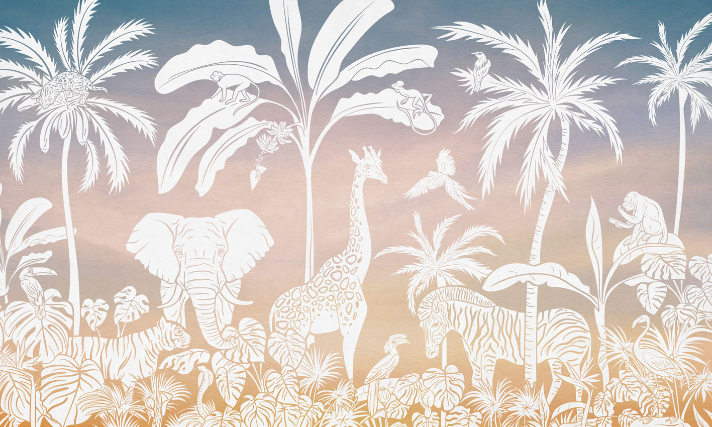 Monochrome Jungle - Pink Sky European mural wallpaper design for kids room — Artehub Egypt