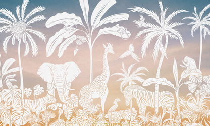Monochrome Jungle - Pink Sky European mural wallpaper design for kids room — Artehub Egypt