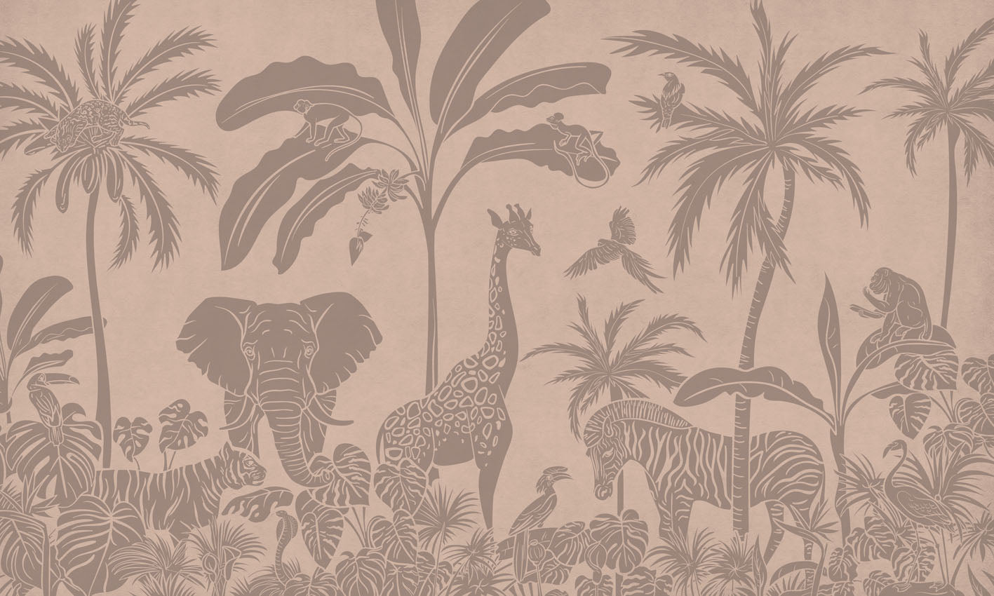 Monochrome Jungle - Pink Vintage European mural wallpaper design for kids room — Artehub Egypt