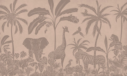 Monochrome Jungle - Pink Vintage European mural wallpaper design for kids room — Artehub Egypt