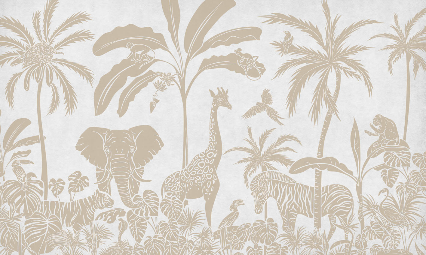 Monochrome Jungle - White Vintage European mural wallpaper design for kids room — Artehub Egypt