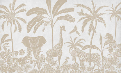 Monochrome Jungle - White Vintage European mural wallpaper design for kids room — Artehub Egypt