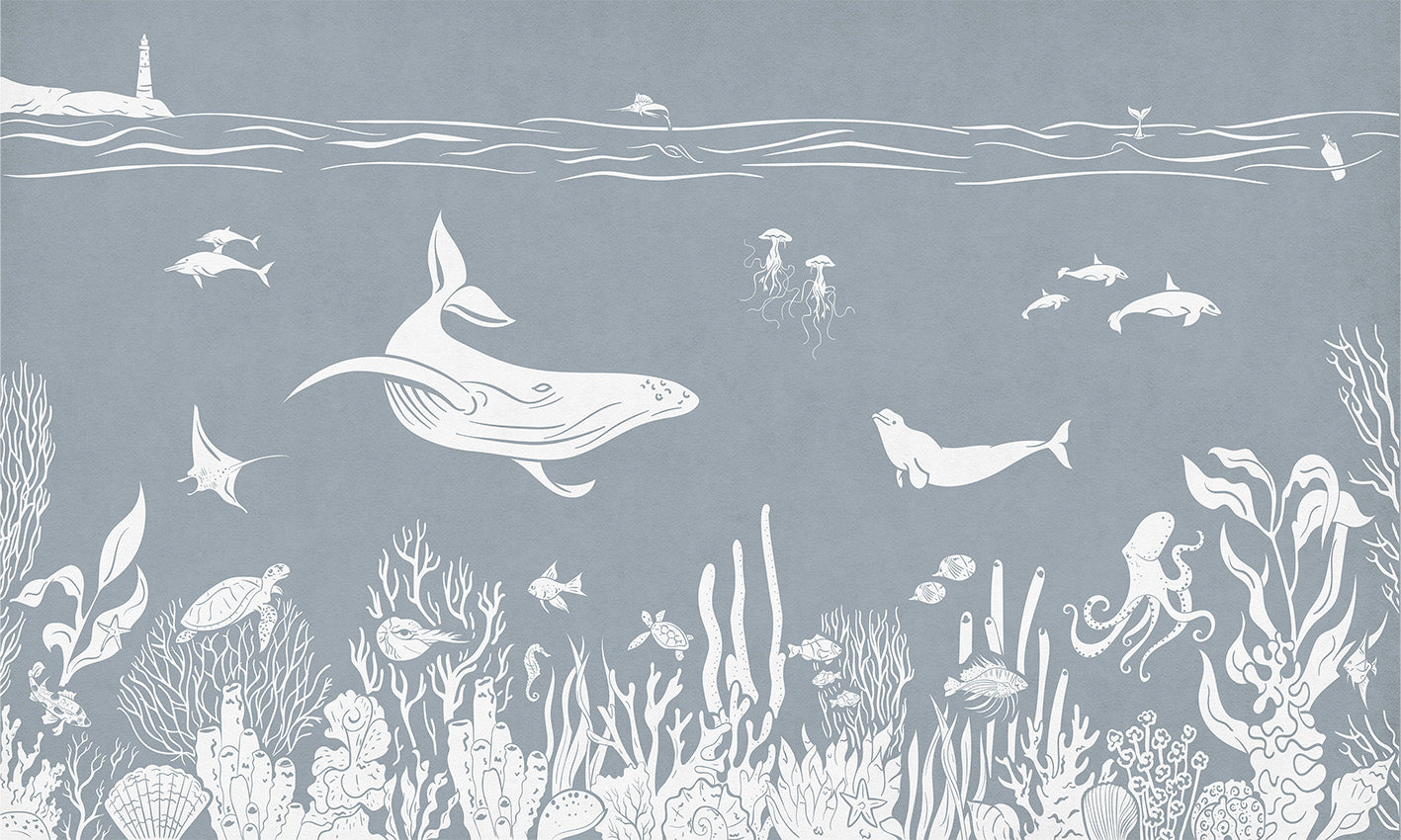 Monochrome Sea - Blue European mural wallpaper design for kids room — Artehub Egypt