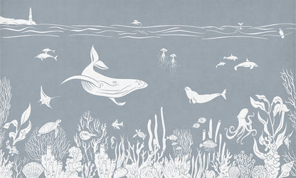 Monochrome Sea - Blue European mural wallpaper design for kids room — Artehub Egypt