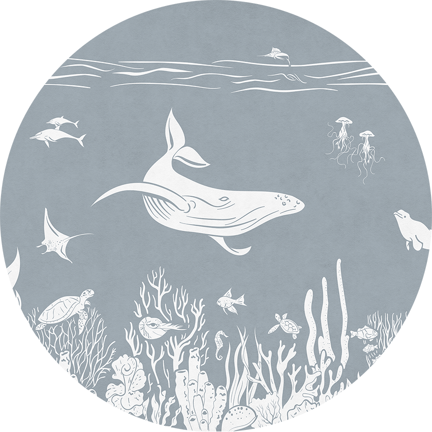Monochrome Sea - Blue - Circle wall circle sticker by Artehub