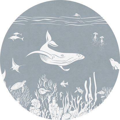 Monochrome Sea - Blue - Circle wall circle sticker by Artehub