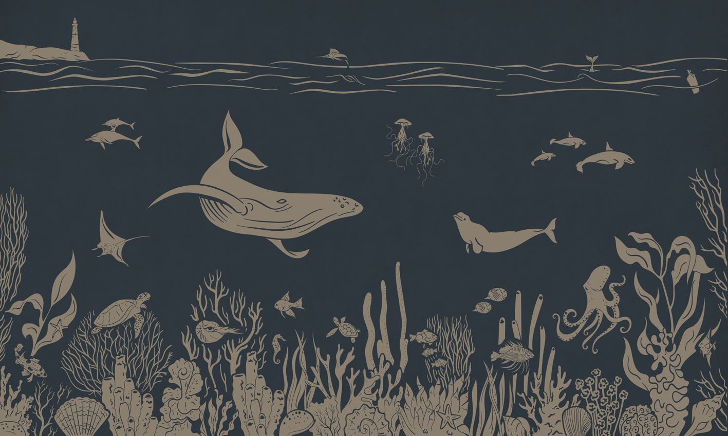 Monochrome Sea - Blue Vintage European mural wallpaper design for kids room — Artehub Egypt