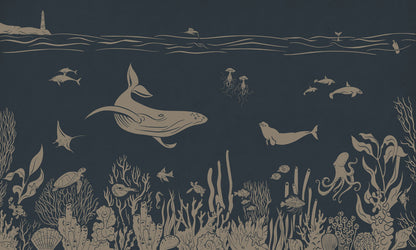 Monochrome Sea - Blue Vintage European mural wallpaper design for kids room — Artehub Egypt