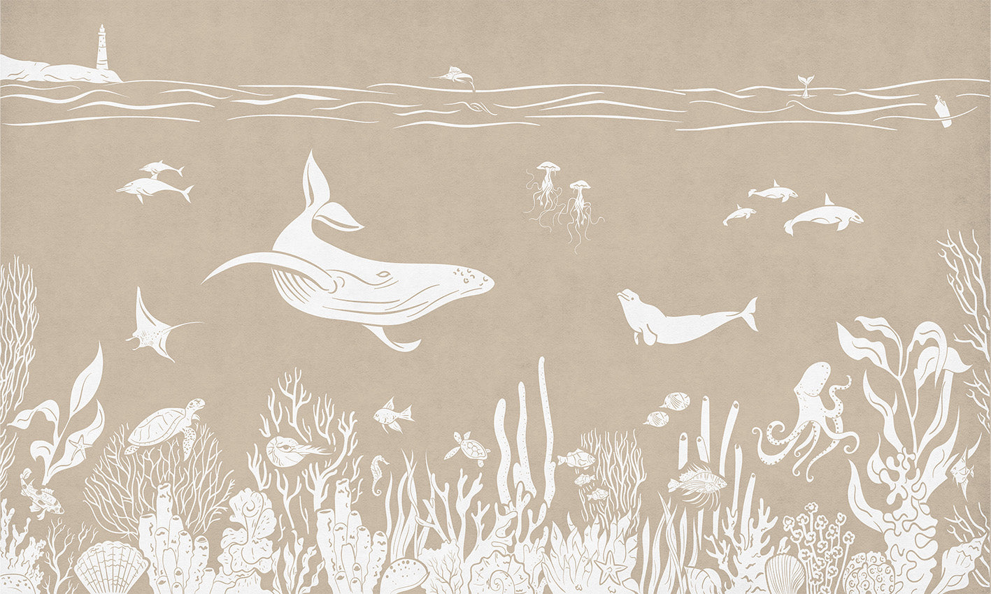 Monochrome Sea - Brown European mural wallpaper design for kids room — Artehub Egypt
