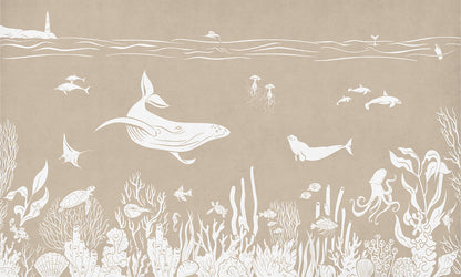 Monochrome Sea - Brown European mural wallpaper design for kids room — Artehub Egypt