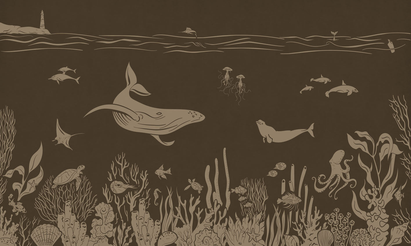 Monochrome Sea - Brown Vintage European mural wallpaper design for kids room — Artehub Egypt