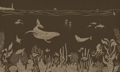 Monochrome Sea - Brown Vintage European mural wallpaper design for kids room — Artehub Egypt