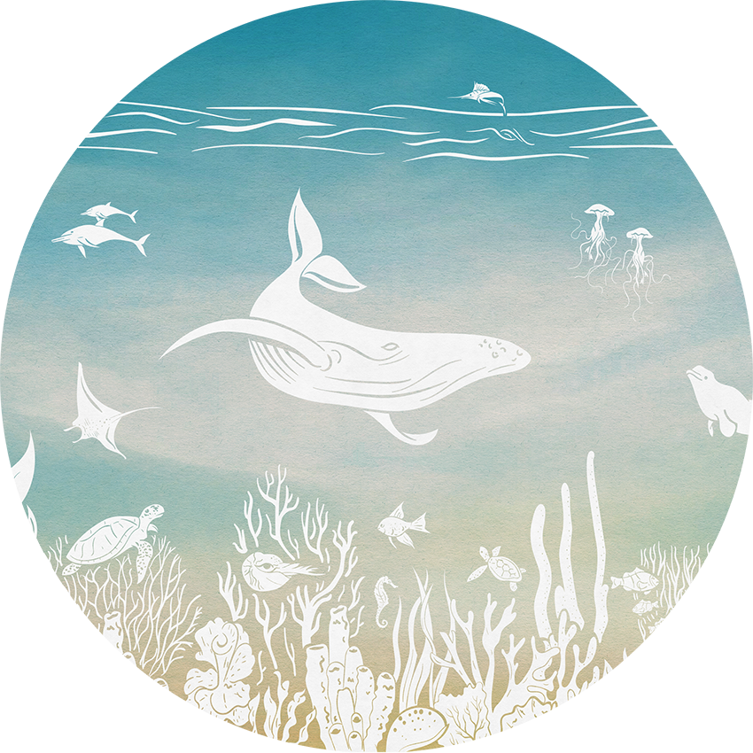 Monochrome Sea - Circle - Blue Aqua wall circle sticker by Artehub