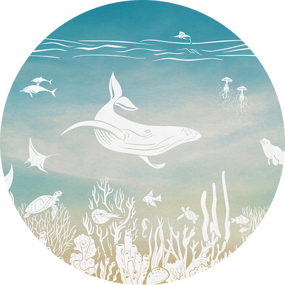 Monochrome Sea - Circle - Blue Aqua wall circle sticker by Artehub