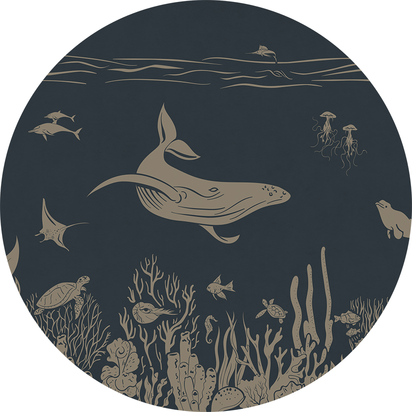 Monochrome Sea - Circle - Blue Vintage wall circle sticker by Artehub