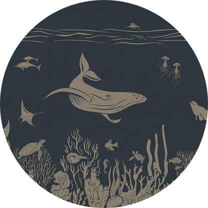 Monochrome Sea - Circle - Blue Vintage wall circle sticker by Artehub