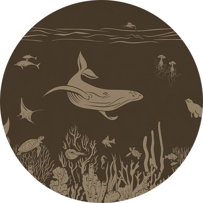 Monochrome Sea - Circle - Brown Vintage wall circle sticker by Artehub