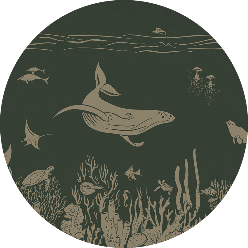 Monochrome Sea - Circle - Green Vintage wall circle sticker by Artehub