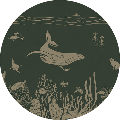 Monochrome Sea - Circle - Green Vintage wall circle sticker by Artehub