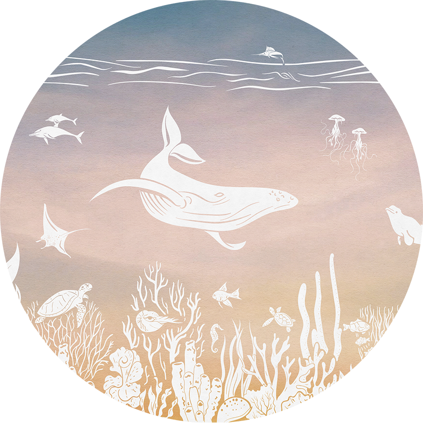 Monochrome Sea - Circle - Pink Aqua wall circle sticker by Artehub